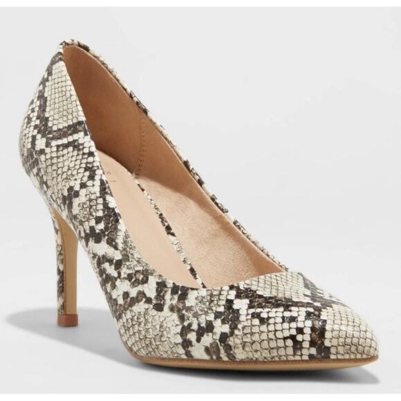 a new day GEMMA Snake Black & Cream Animal print Heels NEW Size 8 - Picture 1 of 12